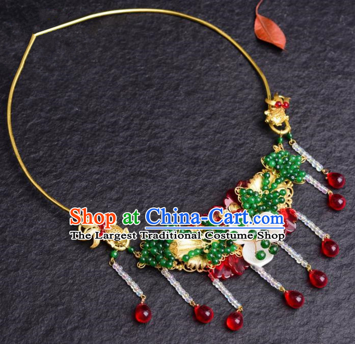 Top Grade Chinese Handmade Blue Beads Necklace Traditional Bride Jewelry Accessories for Women