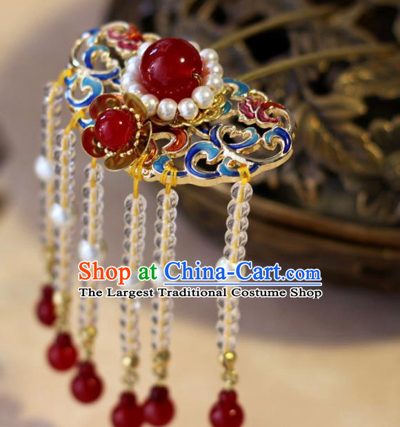 Handmade Chinese Ancient Palace Blueing Tassel Hairpins Traditional Hair Accessories Headdress for Women