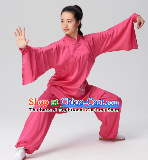 Chinese Traditional Kung Fu Tai Chi Group Embroidered Rosy Costume Martial Arts Competition Clothing for Women