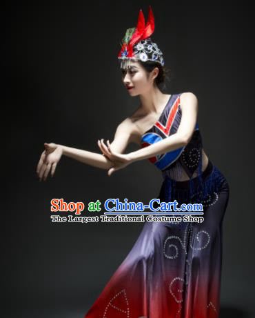 Chinese Traditional Dai Nationality Costume Ethnic Peacock Dance Dress for Women