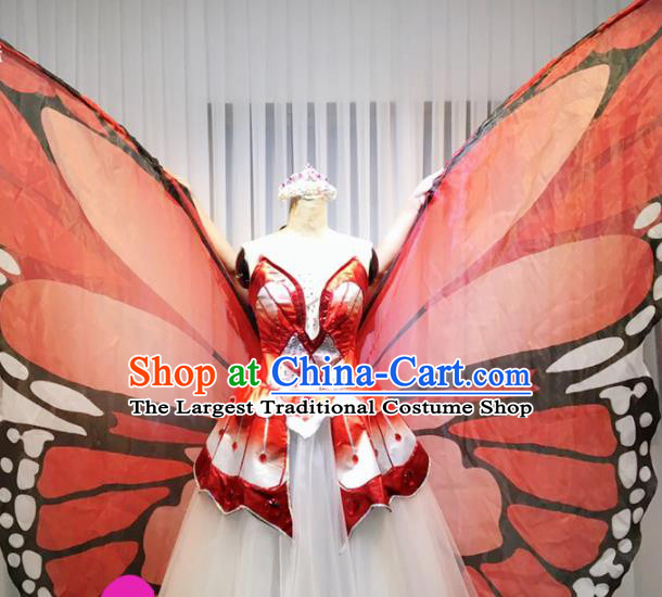 Chinese Traditional Red Butterfly Dance Dress Modern Dance Stage Performance Costume for Women