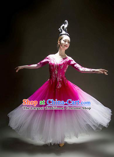 Chinese Traditional Chorus Rosy Veil Dress Modern Dance Stage Performance Costume for Women