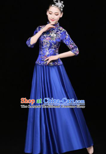 Chinese Traditional Chorus Modern Dance Royalblue Dress Opening Dance Stage Performance Costume for Women