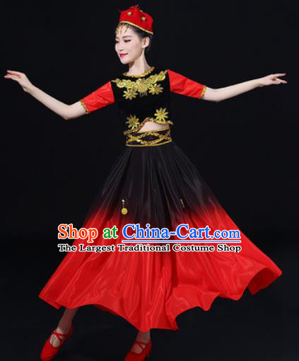 Traditional Chinese Uyghur Nationality Folk Dance Dress Uigurian Ethnic Costume for Women