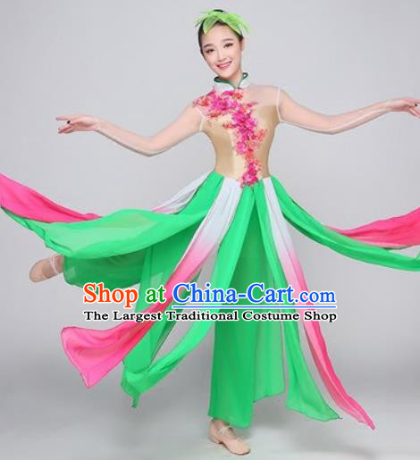 Chinese Traditional Classical Dance Lotus Dance Green Dress Umbrella Dance Stage Performance Costume for Women