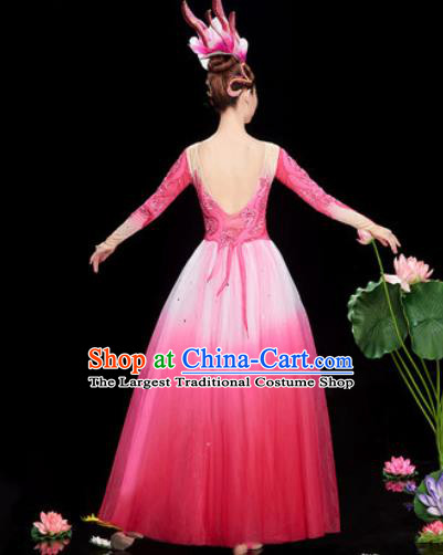 Chinese Traditional Opening Dance Rosy Veil Dress Modern Dance Chorus Stage Performance Costume for Women