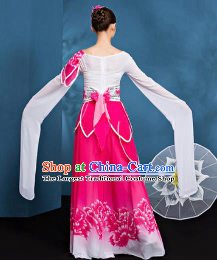 Chinese Traditional Umbrella Dance Rosy Dress Classical Lotus Dance Stage Performance Costume for Women