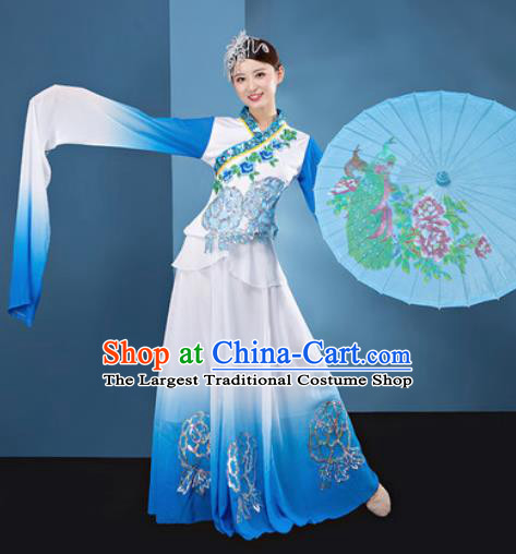 Chinese Traditional Umbrella Dance White Dress Classical Lotus Dance Stage Performance Costume for Women