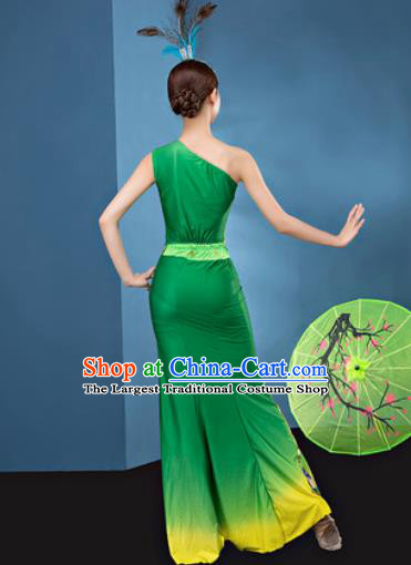 Traditional Chinese Dai Nationality Folk Dance Green Dress National Ethnic Peacock Dance Costume for Women