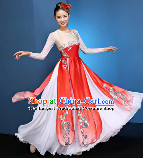 Chinese Traditional Umbrella Dance Red Dress Classical Lotus Dance Stage Performance Costume for Women
