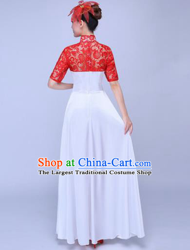 Chinese Traditional Chorus Red Lace Dress Opening Dance Modern Dance Stage Performance Costume for Women