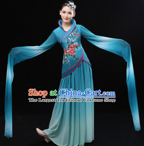 Chinese Traditional Classical Lotus Dance Deep Green Dress Umbrella Dance Stage Performance Costume for Women