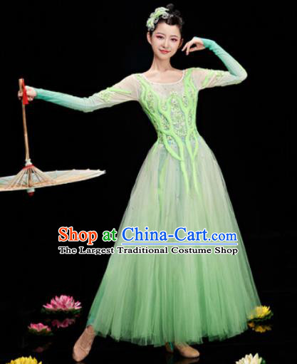 Chinese Traditional Opening Dance Chorus Green Veil Dress Modern Dance Stage Performance Costume for Women