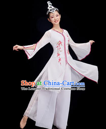 Chinese Traditional Umbrella Dance White Dress Classical Dance Stage Performance Costume for Women