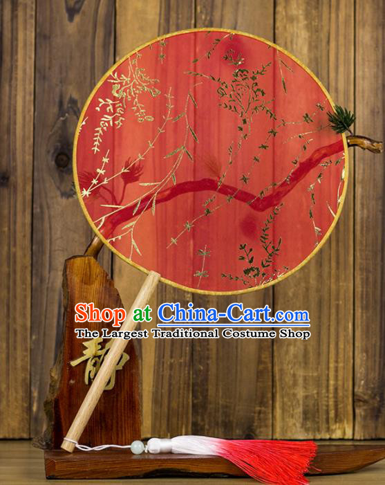 Chinese Traditional Wedding Red Round Fans Classical Bride Palace Fan for Women