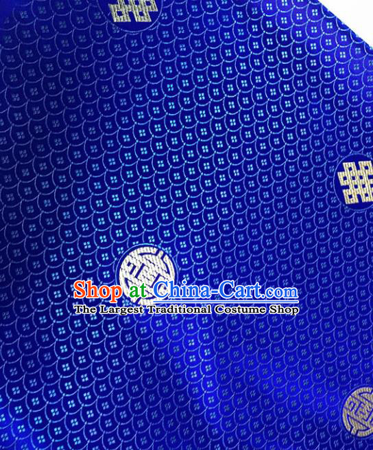 Asian Chinese Royal Scale Pattern Royalblue Brocade Fabric Traditional Silk Fabric Tang Suit Material