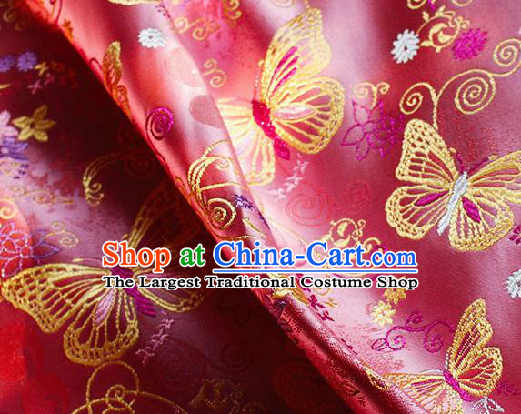 Asian Chinese Royal Butterfly Pattern Pink Brocade Fabric Traditional Silk Fabric Tang Suit Material