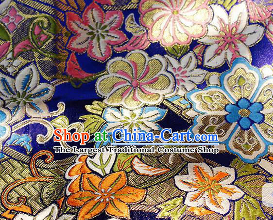 Asian Chinese Royal Hexagonal Flower Pattern Blue Brocade Fabric Traditional Silk Fabric Tang Suit Material