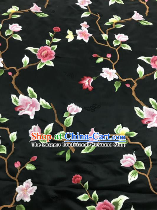 Asian Chinese Royal Embroidered Flowers Pattern Black Brocade Fabric Traditional Cheongsam Silk Fabric Material
