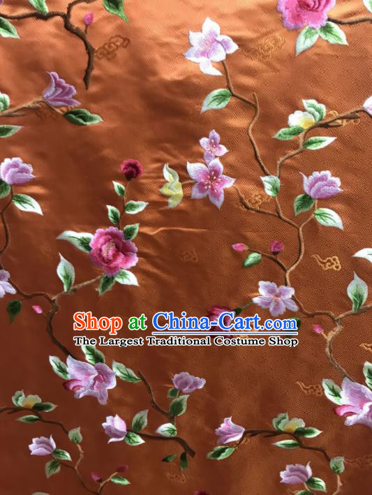 Asian Chinese Royal Embroidered Flowers Pattern Bronze Brocade Fabric Traditional Cheongsam Silk Fabric Material