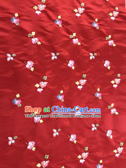 Asian Chinese Embroidered Begonia Flower Pattern Red Brocade Fabric Traditional Cheongsam Silk Fabric Material