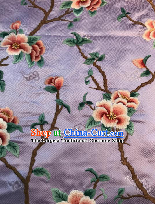 Asian Chinese Suzhou Embroidered Peach Blossom Pattern Violet Silk Fabric Material Traditional Cheongsam Brocade Fabric