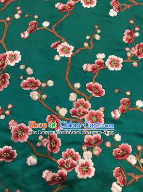 Asian Chinese Suzhou Embroidered Wintersweet Pattern Deep Green Silk Fabric Material Traditional Cheongsam Brocade Fabric