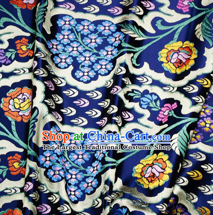 Asian Chinese Royal Pattern Navy Brocade Fabric Traditional Silk Fabric Kimono Material