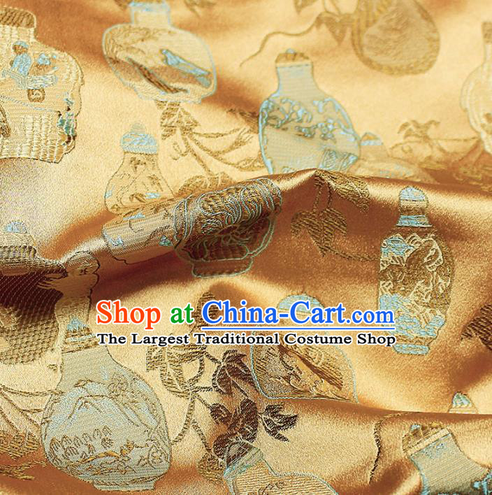 Asian Chinese Royal Vase Pattern Golden Brocade Fabric Traditional Silk Fabric Kimono Material