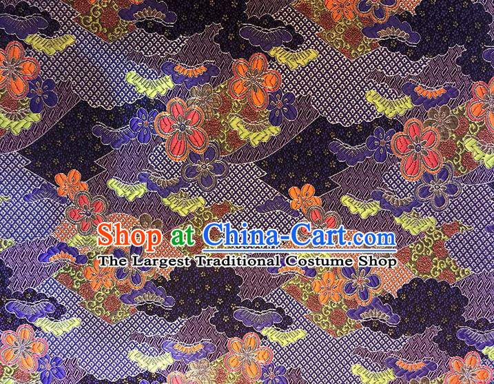 Asian Chinese Royal Cherry Blossom Pattern Purple Brocade Fabric Traditional Silk Fabric Kimono Material