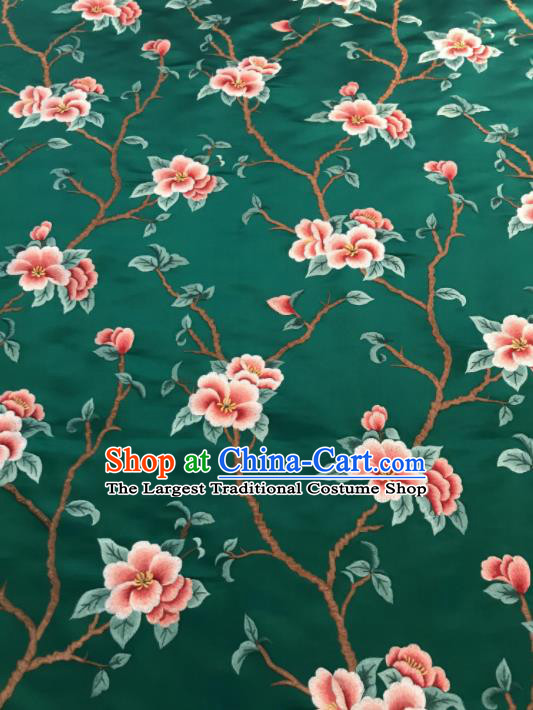 Asian Chinese Suzhou Embroidered Twine Peach Blossom Pattern Green Silk Fabric Material Traditional Cheongsam Brocade Fabric