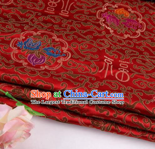 Asian Chinese Traditional Lucky Character Pattern Red Nanjing Brocade Fabric Tang Suit Silk Material