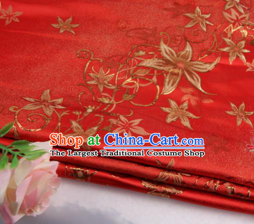 Asian Chinese Traditional Star Flower Pattern Red Nanjing Brocade Fabric Tang Suit Silk Material