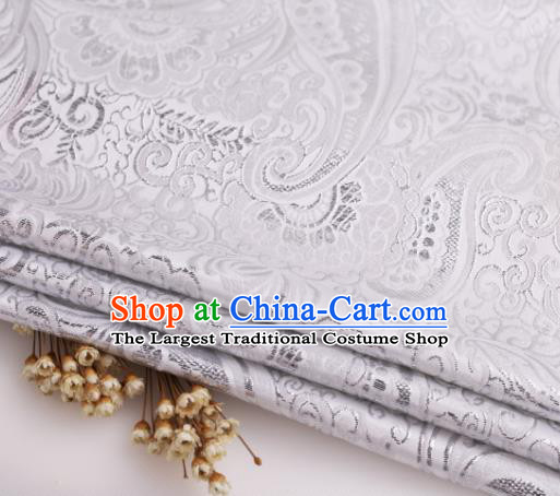 Asian Chinese Traditional Pipa Flowers Pattern White Nanjing Brocade Fabric Tang Suit Silk Material