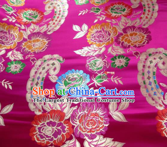 Asian Chinese Traditional Peony Flowers Pattern Rosy Satin Nanjing Brocade Fabric Tang Suit Silk Material