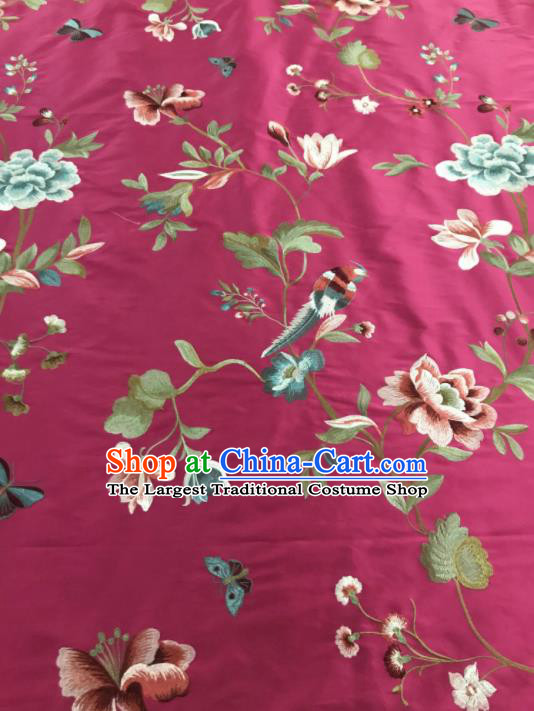 Asian Chinese Suzhou Embroidered Peony Birds Pattern Rosy Silk Fabric Material Traditional Cheongsam Brocade Fabric