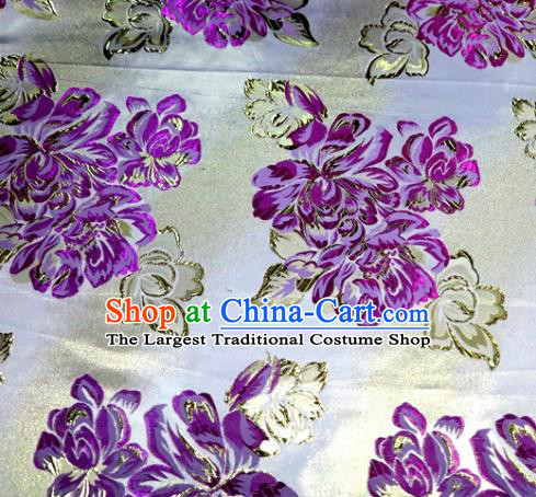 Asian Chinese Traditional Purple Peony Pattern Satin Brocade Fabric Tang Suit Silk Material