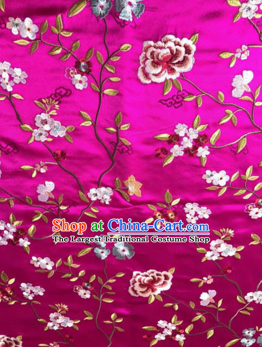 Asian Chinese Suzhou Embroidered Flowers Pattern Rosy Silk Fabric Material Traditional Cheongsam Brocade Fabric