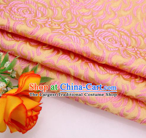 Asian Chinese Traditional Rose Pattern Pink Satin Brocade Fabric Tang Suit Silk Material