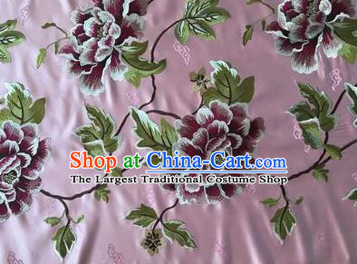 Asian Chinese Traditional Cheongsam Pink Brocade Fabric Suzhou Embroidered Peony Pattern Silk Fabric Material