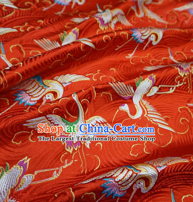 Asian Chinese Traditional Red Brocade Fabric Cranes Pattern Tang Suit Silk Material