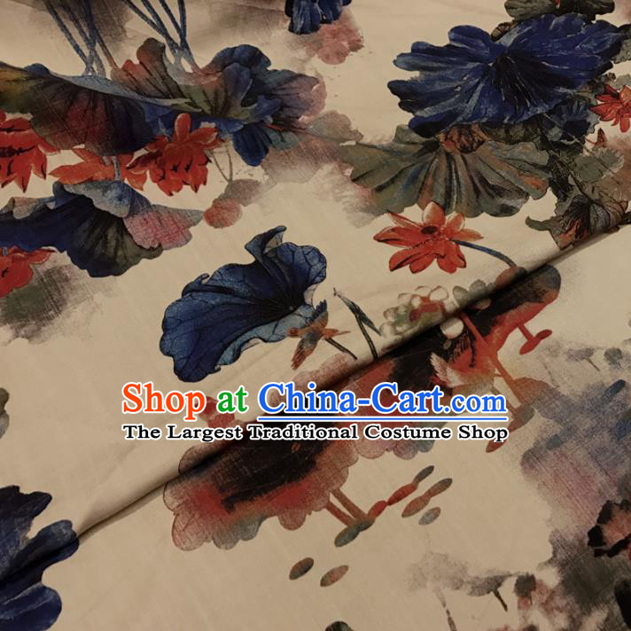 Asian Chinese Printing Lotus Watered Gauze Brocade Traditional Cheongsam Satin Fabric Tang Suit Silk Material
