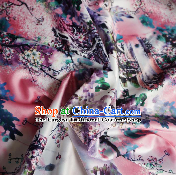 Asian Chinese Ink Painting Plum Blossom Brocade Traditional Cheongsam Satin Fabric Tang Suit Silk Material