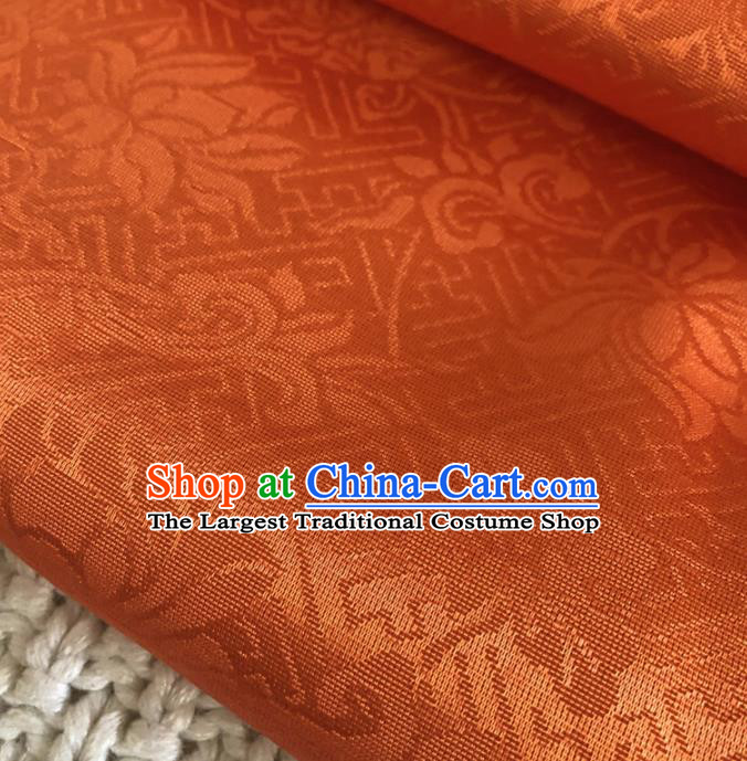 Asian Chinese Classical Scroll Design Pattern Orange Brocade Traditional Cheongsam Satin Fabric Tang Suit Silk Material