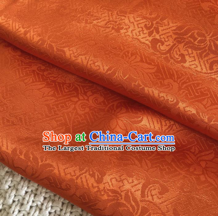 Asian Chinese Classical Scroll Design Pattern Orange Brocade Traditional Cheongsam Satin Fabric Tang Suit Silk Material
