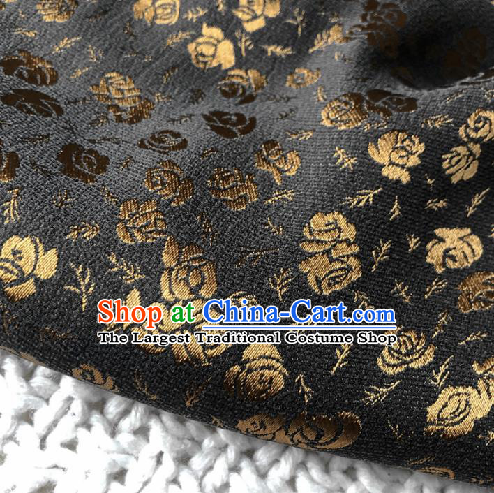Asian Chinese Classical Roses Design Pattern Black Brocade Traditional Cheongsam Satin Fabric Tang Suit Silk Material