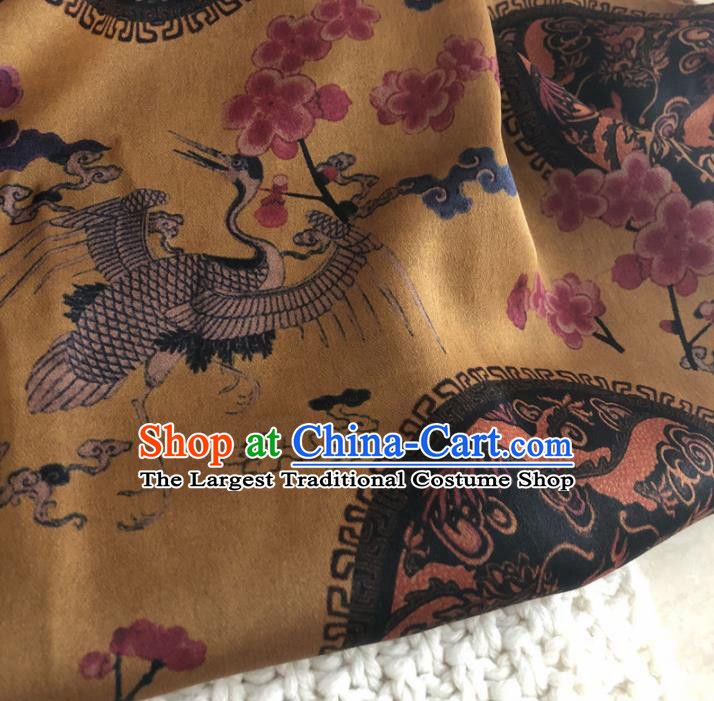 Asian Chinese Classical Cranes Design Pattern Yellow Brocade Traditional Cheongsam Satin Fabric Tang Suit Silk Material