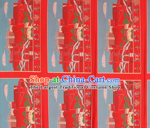 Asian Chinese Classical Religion Design Pattern Red Brocade Traditional Tibetan Robe Satin Fabric Silk Material