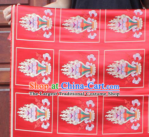 Asian Chinese Classical Design Pattern Red Nanjing Brocade Traditional Tibetan Robe Satin Religion Fabric Silk Material