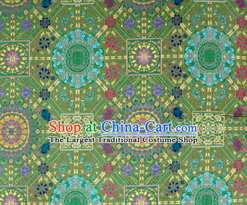 Asian Chinese Classical Buddhism Lotus Pattern Green Nanjing Brocade Traditional Tibetan Robe Satin Fabric Silk Material